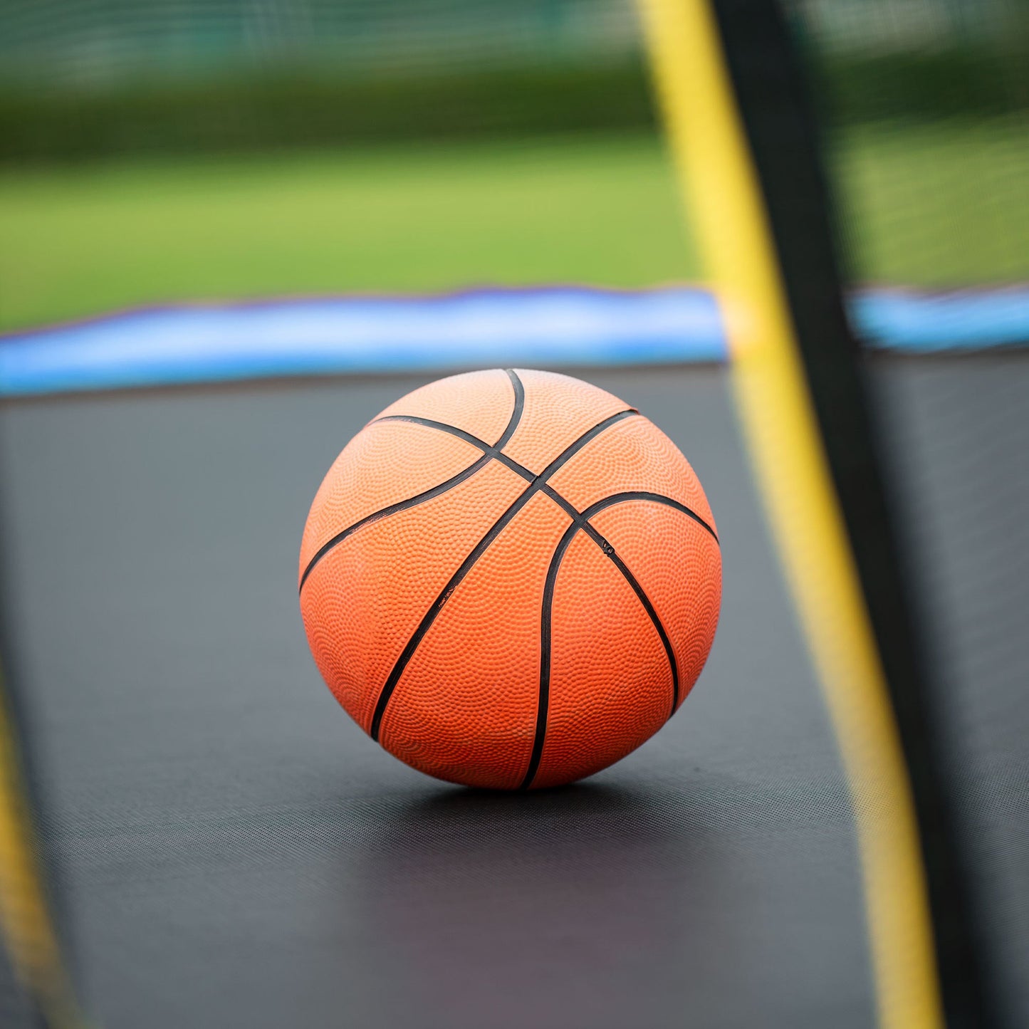 15FT Trampoline with Basketball Hoop Inflator and Ladder, 6pcs extra safety net pole sleeves - Blue - 1st Choice Furniture Direct