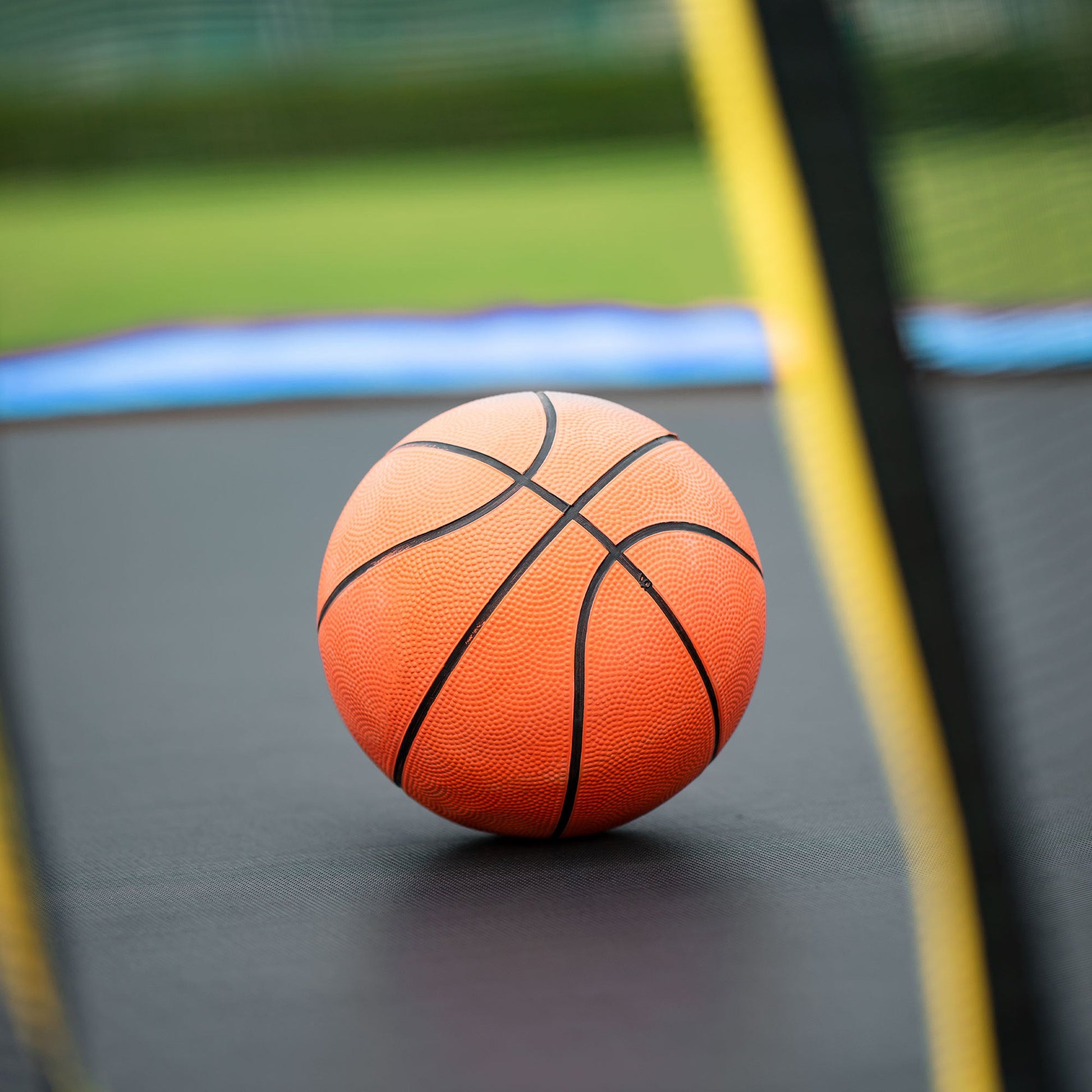 15FT Trampoline with Basketball Hoop Inflator and Ladder, 6pcs extra safety net pole sleeves - Blue - 1st Choice Furniture Direct