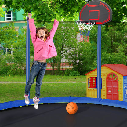15FT Trampoline with Basketball Hoop Inflator and Ladder, 6pcs extra safety net pole sleeves - Blue - 1st Choice Furniture Direct