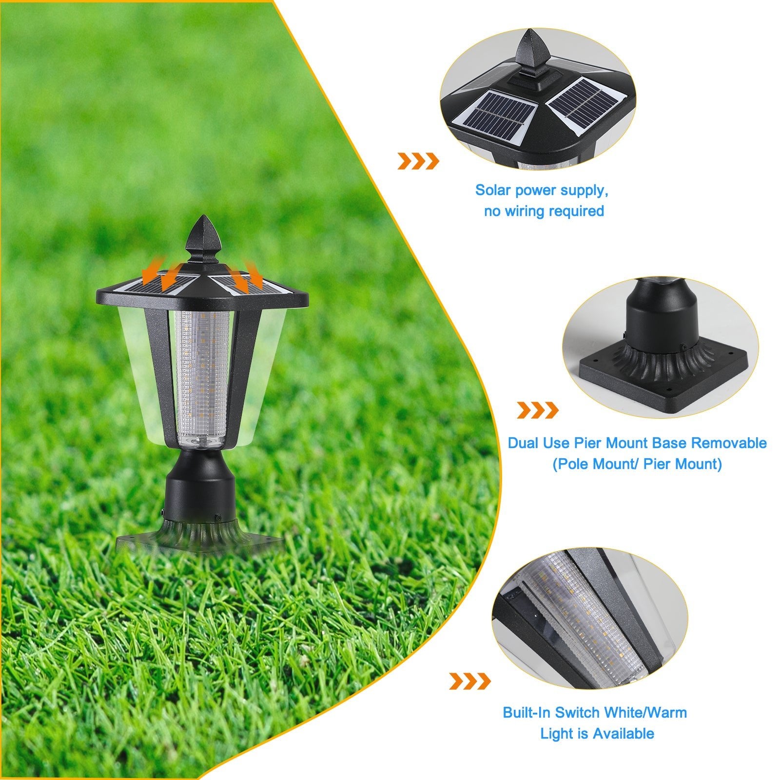 15'(H) Solar Powered Outdoor Lantern, Modern Garden Light with LED for Pathways, Yards, and Driveways (2 - Pack) - 1st Choice Furniture Direct