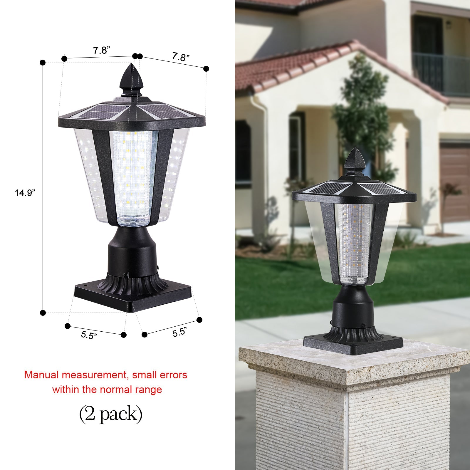 15'(H) Solar Powered Outdoor Lantern, Modern Garden Light with LED for Pathways, Yards, and Driveways (2 - Pack) - 1st Choice Furniture Direct