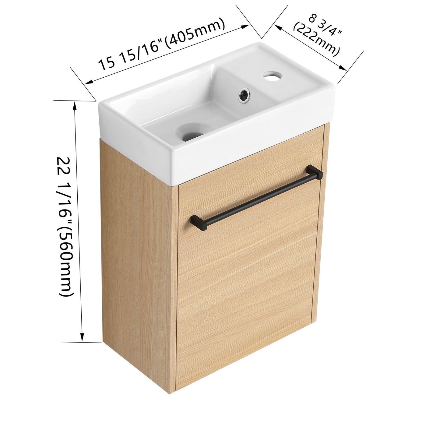 16'' Floating Wall - Mounted Bathroom Vanity with Ceramic Sink & Soft - Close Cabinet Door, For Small Bathroom - 1st Choice Furniture Direct