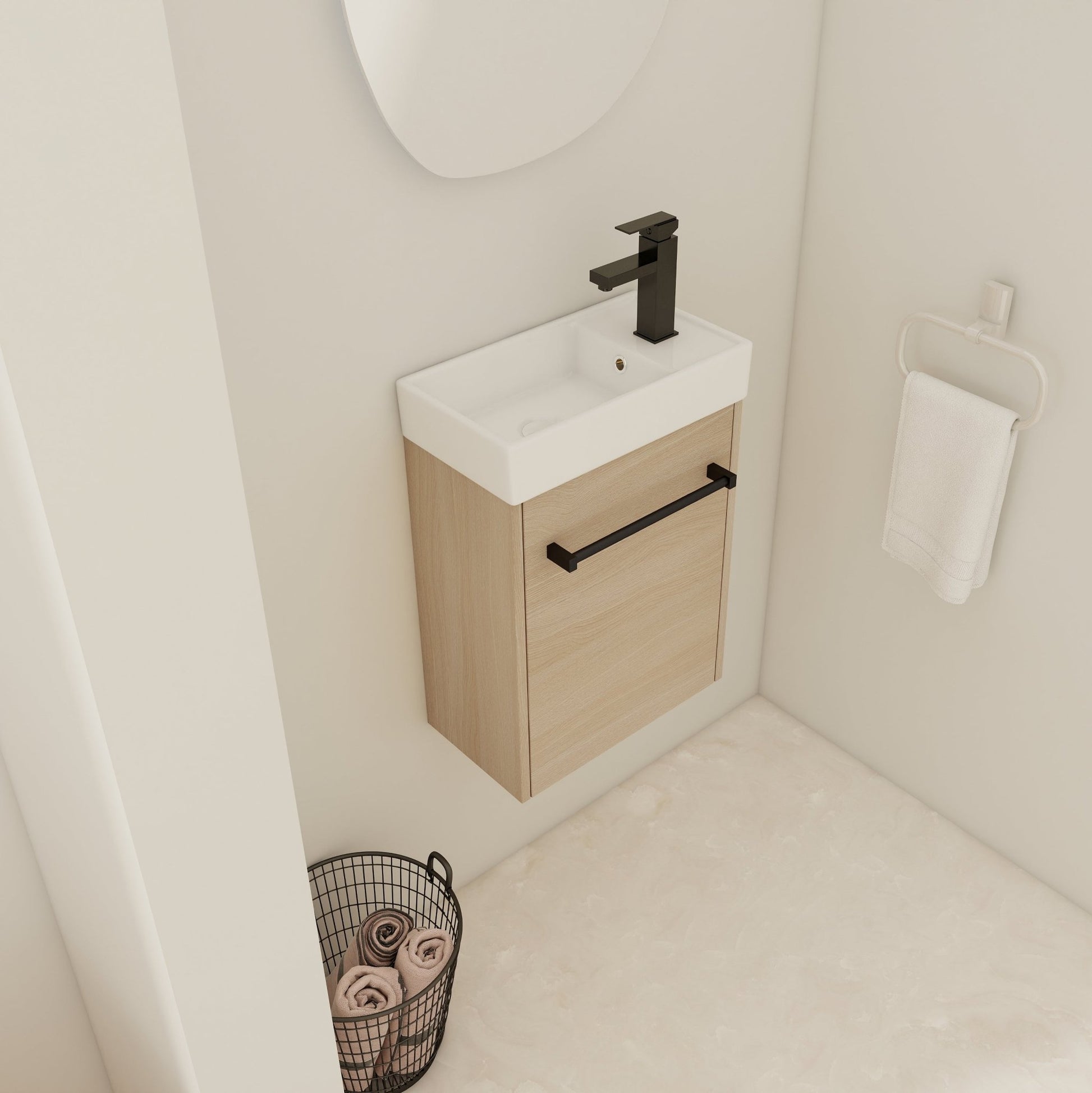 16'' Floating Wall - Mounted Bathroom Vanity with Ceramic Sink & Soft - Close Cabinet Door, For Small Bathroom - 1st Choice Furniture Direct
