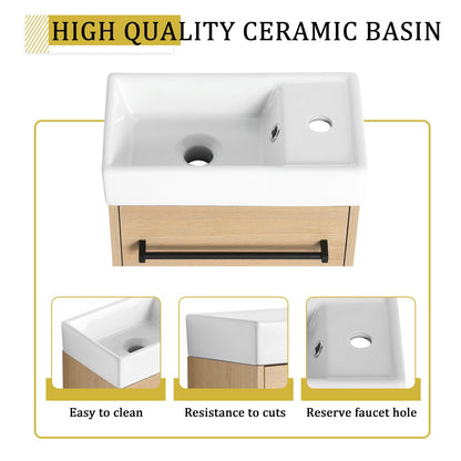 16'' Floating Wall - Mounted Bathroom Vanity with Ceramic Sink & Soft - Close Cabinet Door, For Small Bathroom - 1st Choice Furniture Direct