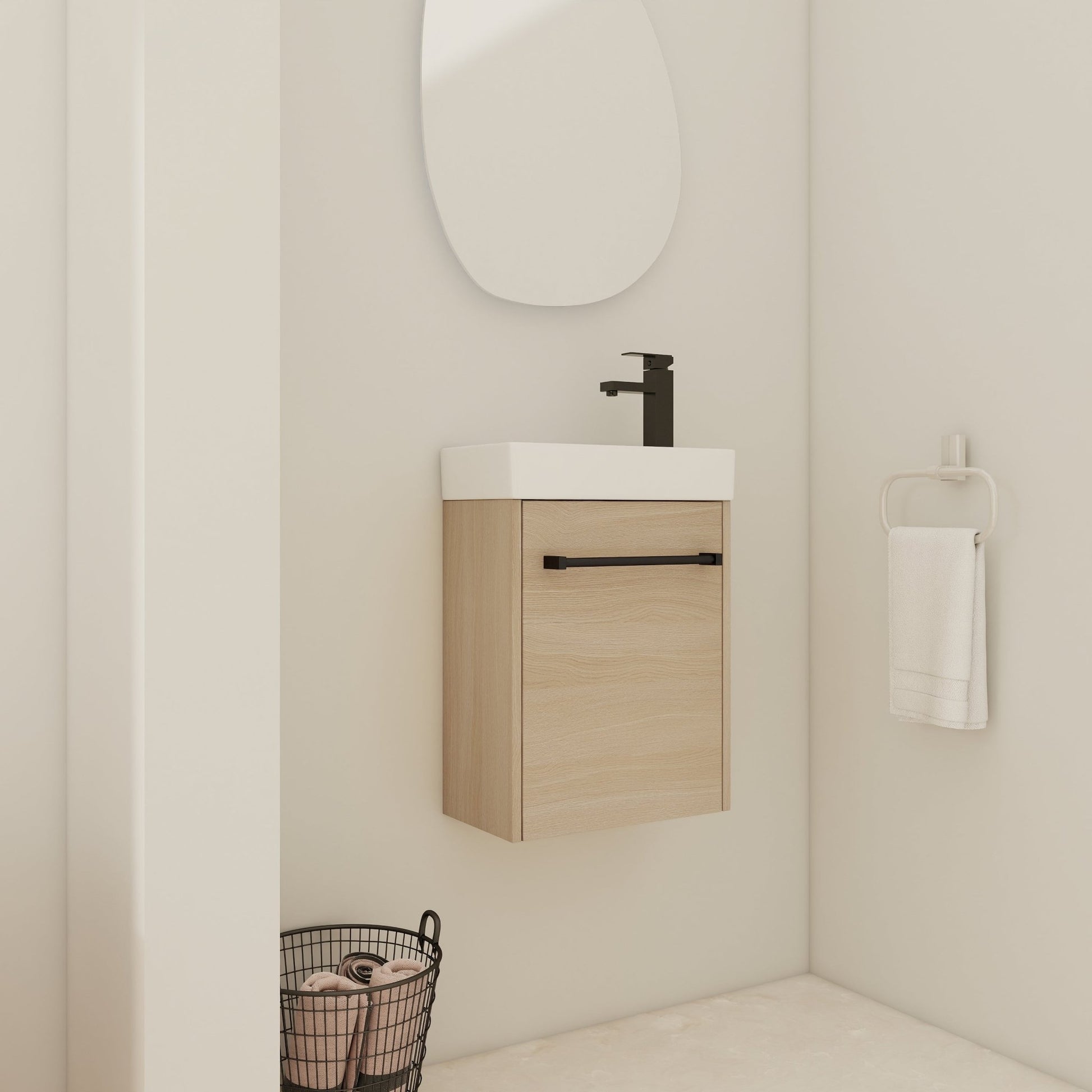 16'' Floating Wall - Mounted Bathroom Vanity with Ceramic Sink & Soft - Close Cabinet Door, For Small Bathroom - 1st Choice Furniture Direct