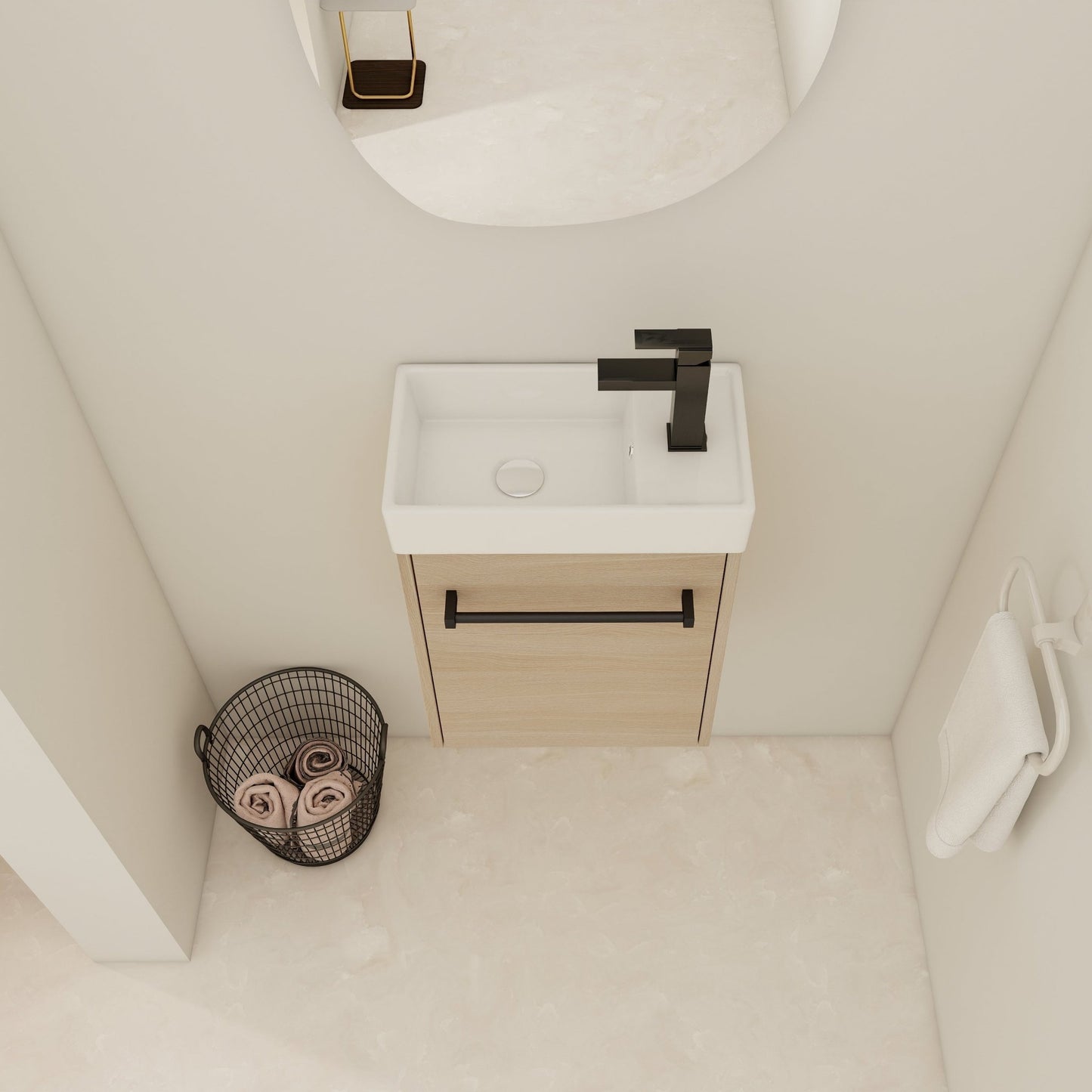 16'' Floating Wall - Mounted Bathroom Vanity with Ceramic Sink & Soft - Close Cabinet Door, For Small Bathroom - 1st Choice Furniture Direct