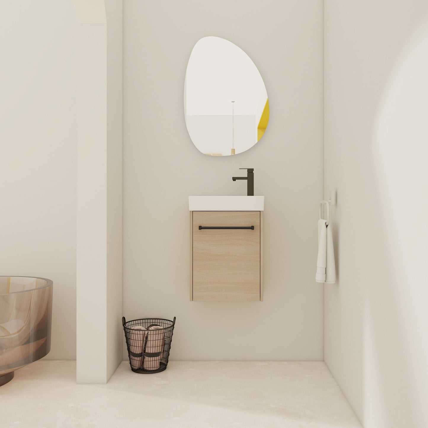 16'' Floating Wall - Mounted Bathroom Vanity with Ceramic Sink & Soft - Close Cabinet Door, For Small Bathroom - 1st Choice Furniture Direct
