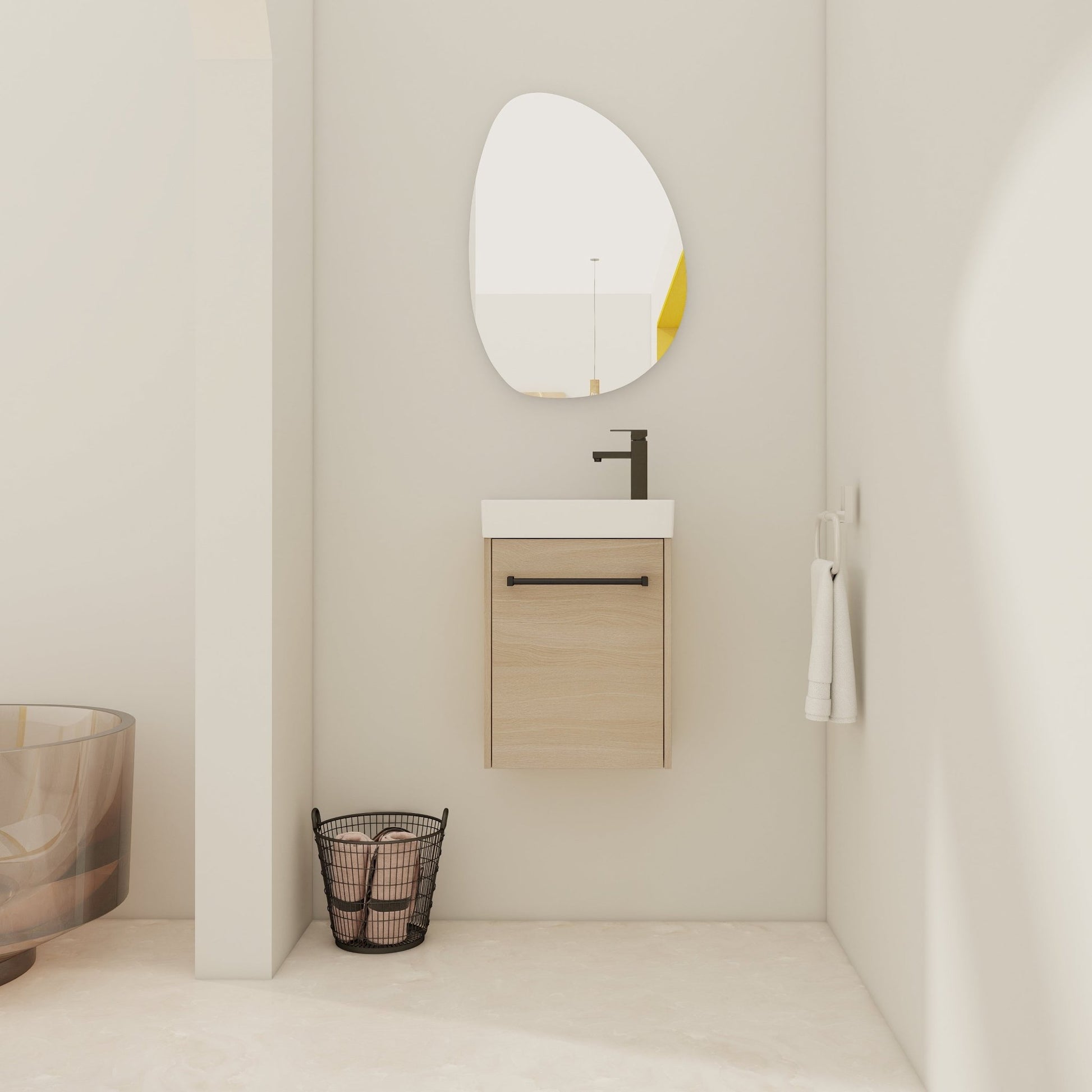 16'' Floating Wall - Mounted Bathroom Vanity with Ceramic Sink & Soft - Close Cabinet Door, For Small Bathroom - 1st Choice Furniture Direct