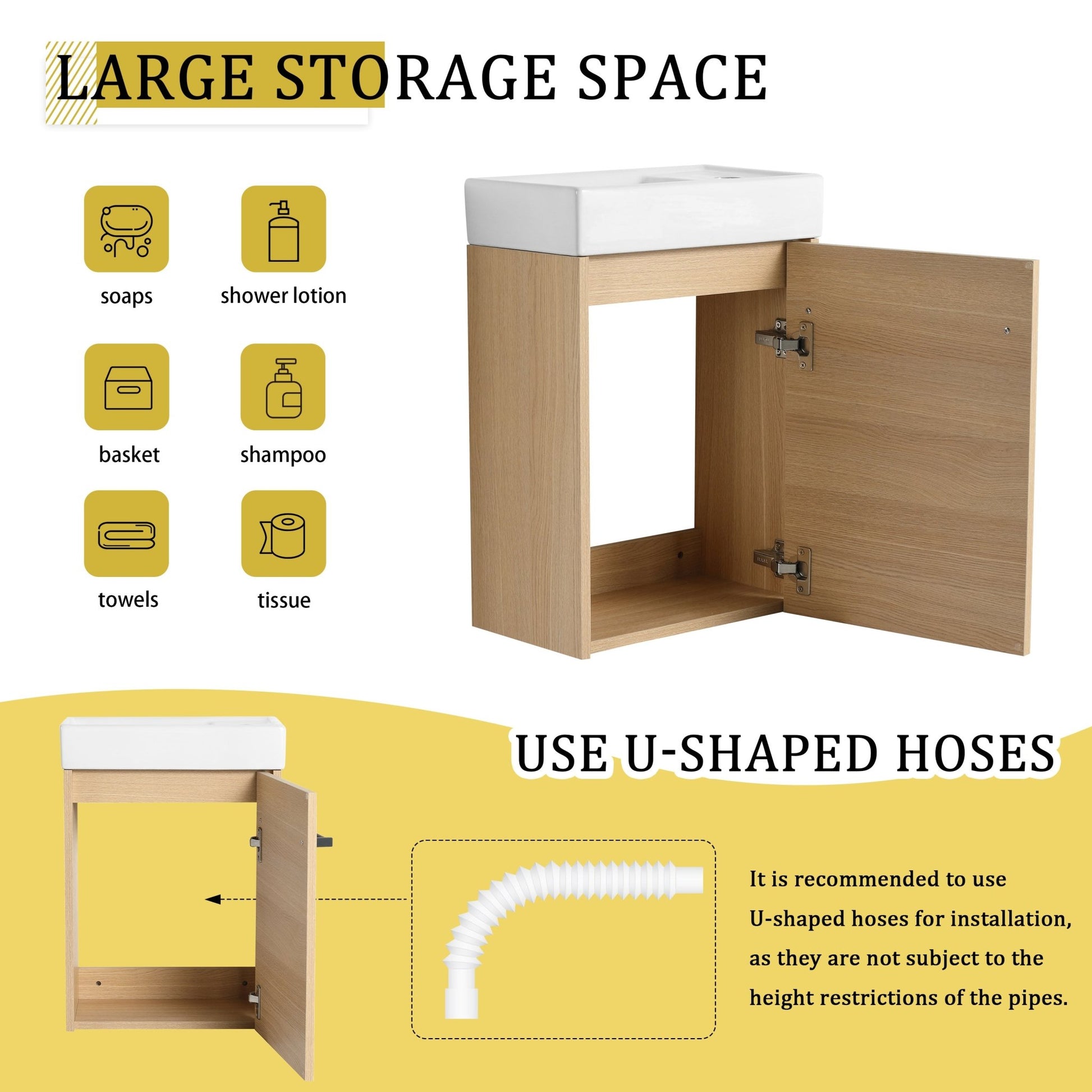 16'' Floating Wall - Mounted Bathroom Vanity with Ceramic Sink & Soft - Close Cabinet Door, For Small Bathroom - 1st Choice Furniture Direct