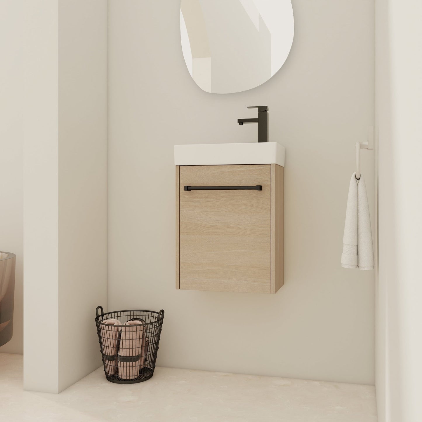 16'' Floating Wall - Mounted Bathroom Vanity with Ceramic Sink & Soft - Close Cabinet Door, For Small Bathroom - 1st Choice Furniture Direct