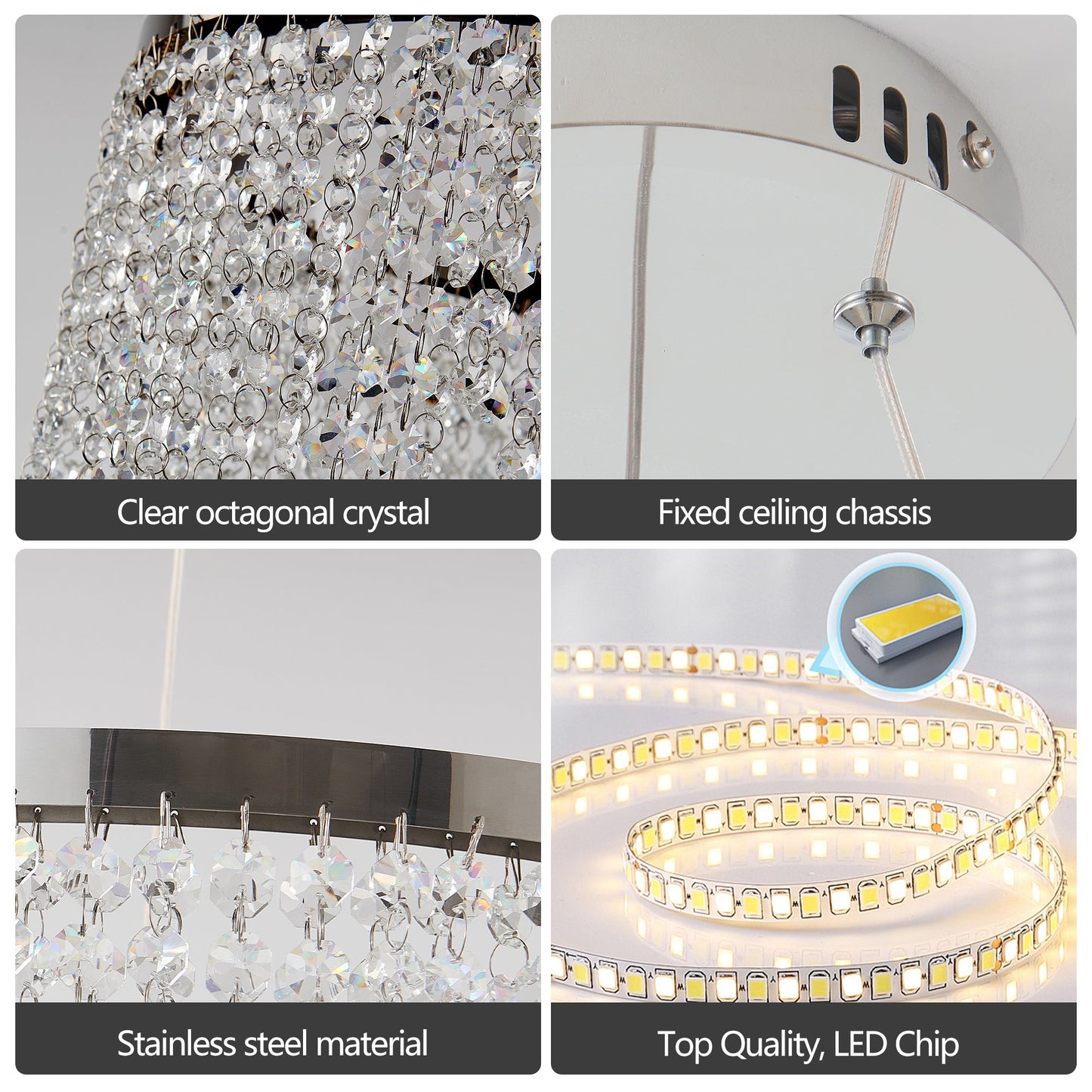16 - inch Luxury Crystal LED Chandelier - Adjustable Height and Color Temperature (3000K - 6000K) - Modern Chandelier for Living Room, Dining Room and Bedroom - 1st Choice Furniture Direct
