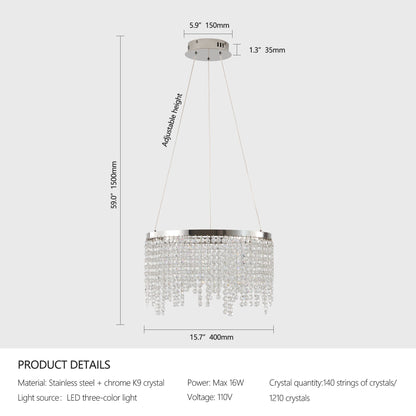 16 - inch Luxury Crystal LED Chandelier - Adjustable Height and Color Temperature (3000K - 6000K) - Modern Chandelier for Living Room, Dining Room and Bedroom - 1st Choice Furniture Direct