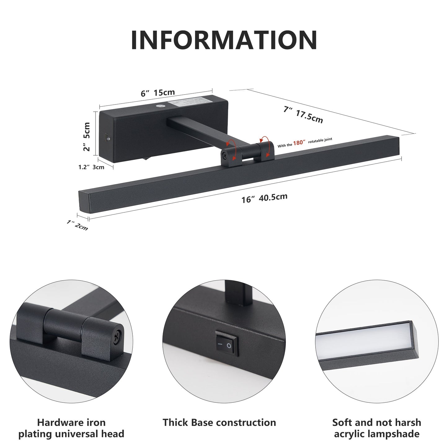 16” LED Vanity Light – Dimmable Black Bathroom Wall Light - 1st Choice Furniture Direct