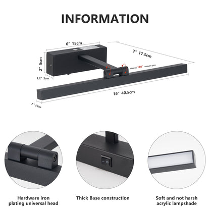 16” LED Vanity Light – Dimmable Black Bathroom Wall Light - 1st Choice Furniture Direct