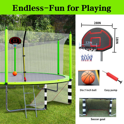 16FT Trampoline with Basketball Hoop pump and Ladder(Inner Safety Enclosure) with soccer goal Green - 1st Choice Furniture Direct
