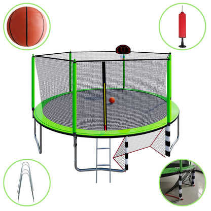 16FT Trampoline with Basketball Hoop pump and Ladder(Inner Safety Enclosure) with soccer goal Green - 1st Choice Furniture Direct