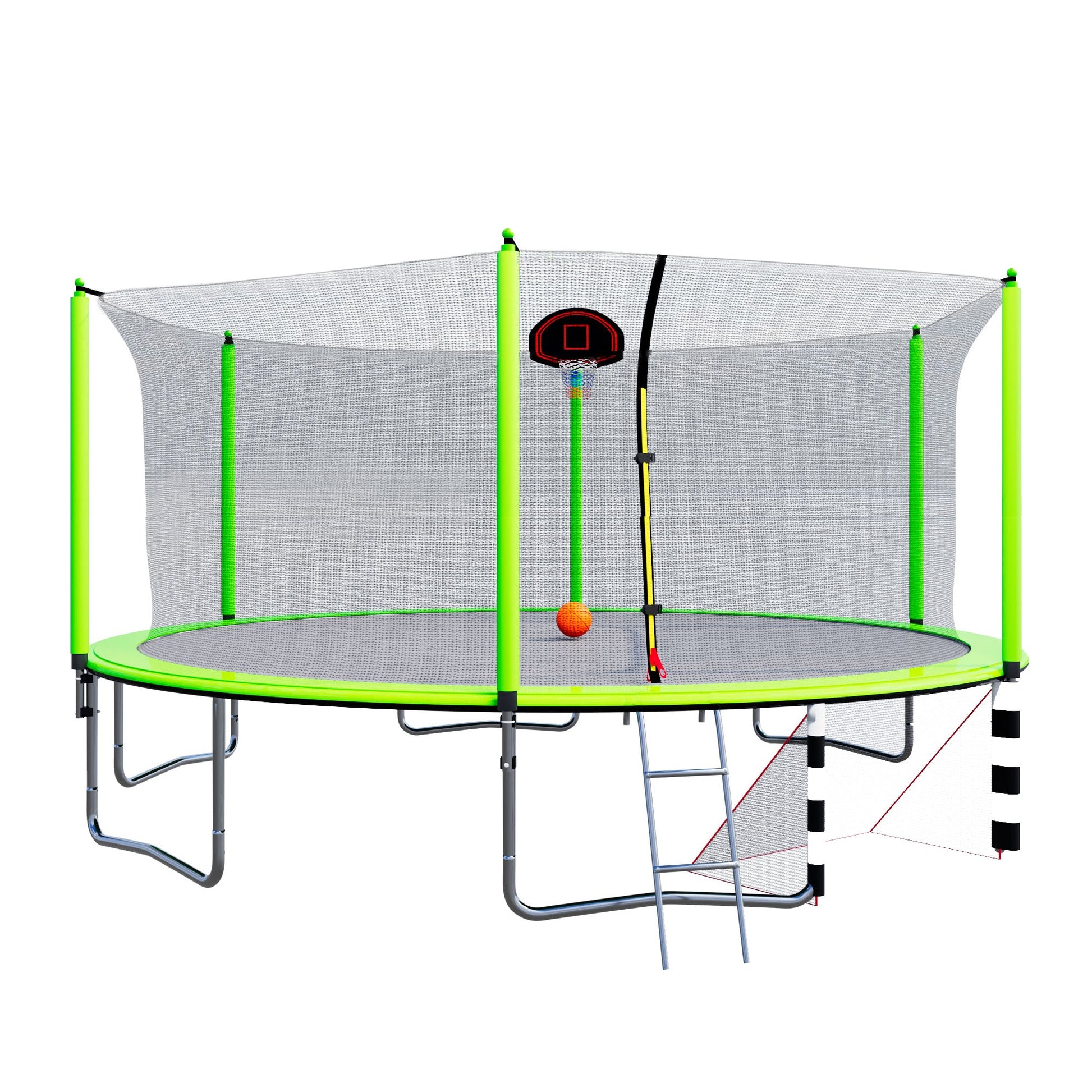 16FT Trampoline with Basketball Hoop pump and Ladder(Inner Safety Enclosure) with soccer goal Green - 1st Choice Furniture Direct