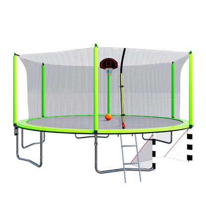 16FT Trampoline with Basketball Hoop pump and Ladder(Inner Safety Enclosure) with soccer goal Green - 1st Choice Furniture Direct