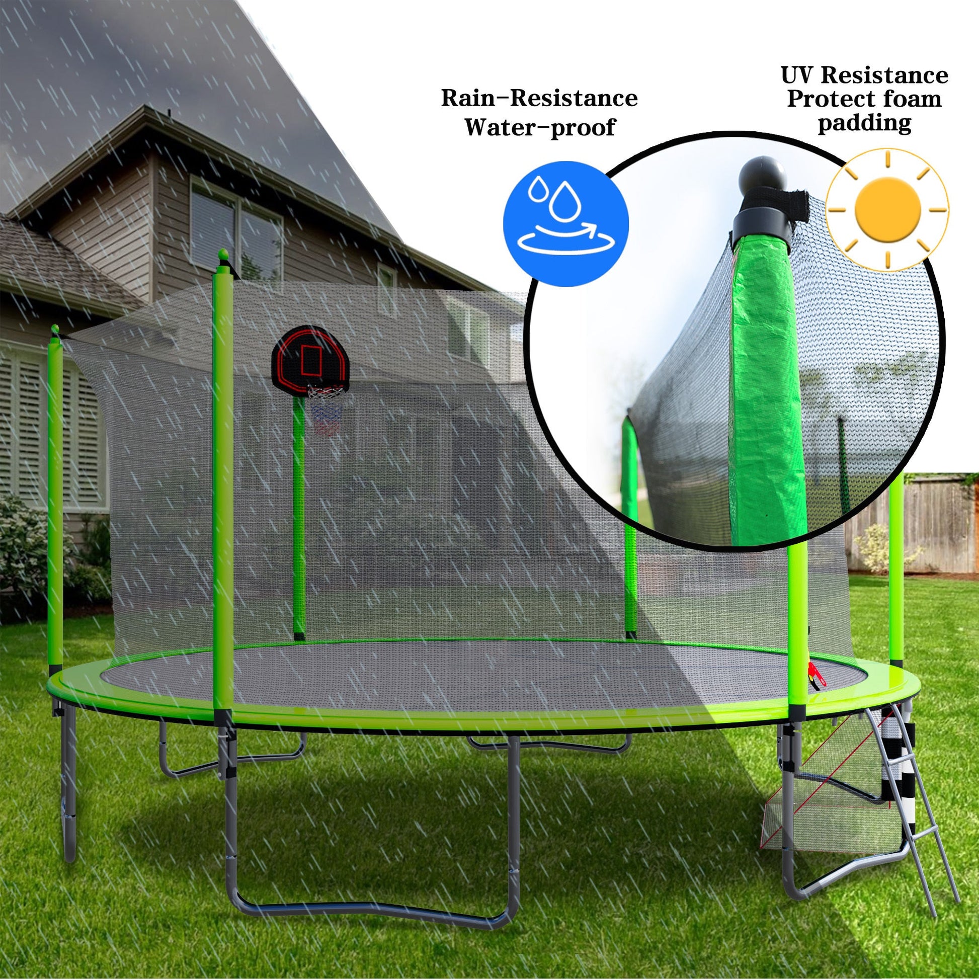 16FT Trampoline with Basketball Hoop pump and Ladder(Inner Safety Enclosure) with soccer goal Green - 1st Choice Furniture Direct