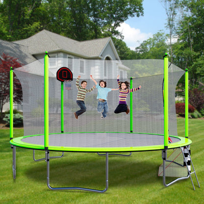 16FT Trampoline with Basketball Hoop pump and Ladder(Inner Safety Enclosure) with soccer goal Green - 1st Choice Furniture Direct