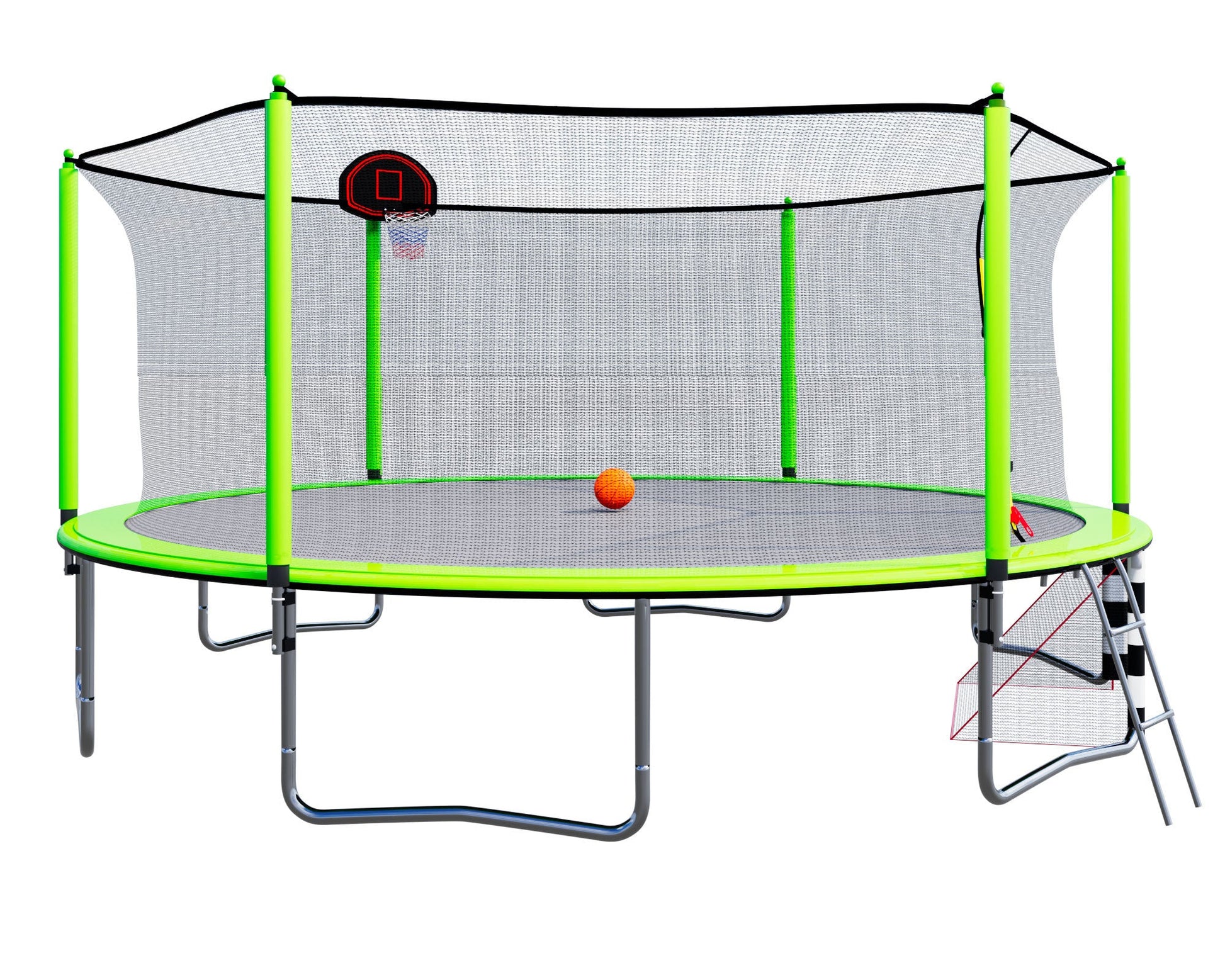 16FT Trampoline with Basketball Hoop pump and Ladder(Inner Safety Enclosure) with soccer goal Green - 1st Choice Furniture Direct