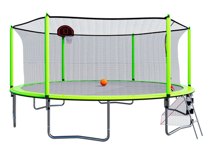 16FT Trampoline with Basketball Hoop pump and Ladder(Inner Safety Enclosure) with soccer goal Green - 1st Choice Furniture Direct