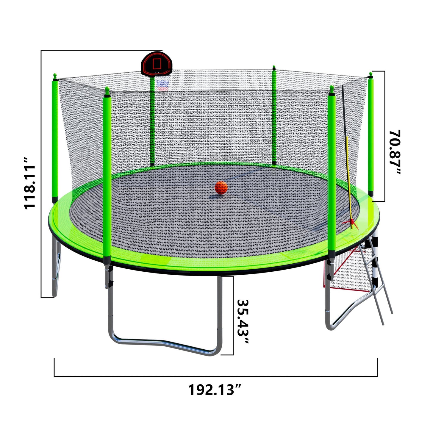 16FT Trampoline with Basketball Hoop pump and Ladder(Inner Safety Enclosure) with soccer goal Green - 1st Choice Furniture Direct