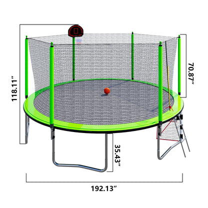 16FT Trampoline with Basketball Hoop pump and Ladder(Inner Safety Enclosure) with soccer goal Green - 1st Choice Furniture Direct