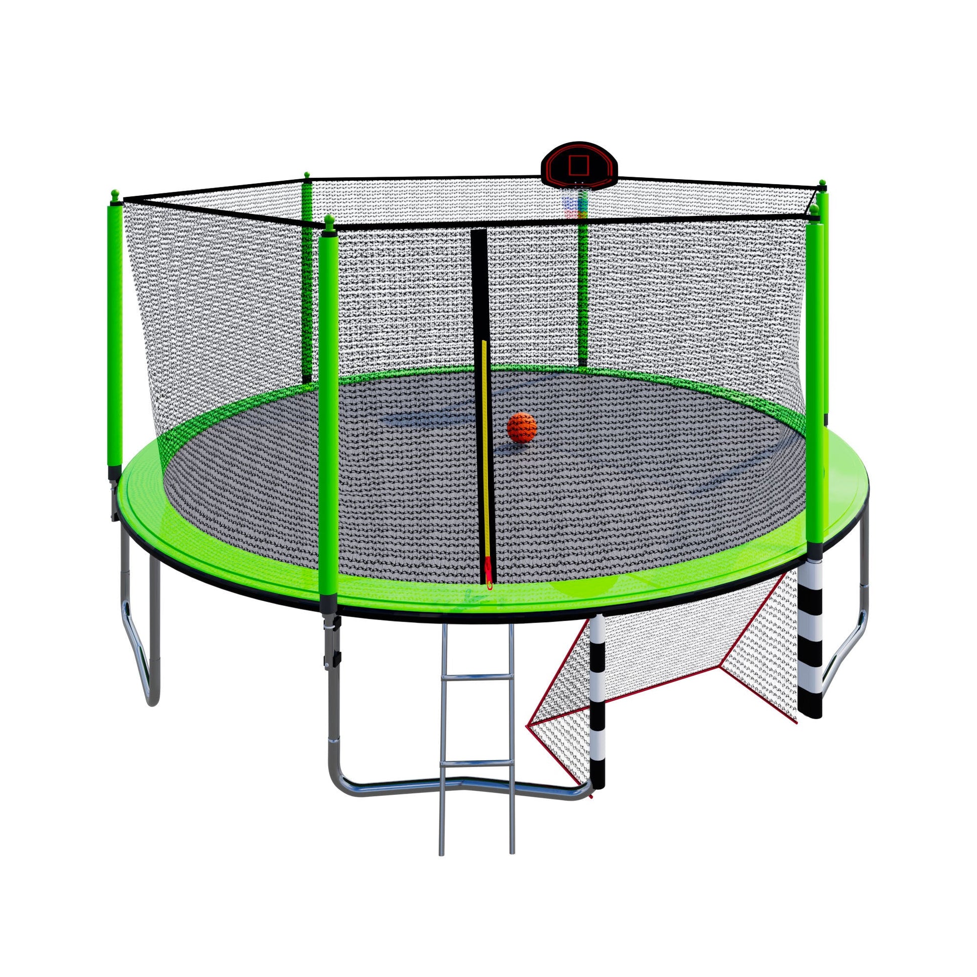 16FT Trampoline with Basketball Hoop pump and Ladder(Inner Safety Enclosure) with soccer goal Green - 1st Choice Furniture Direct