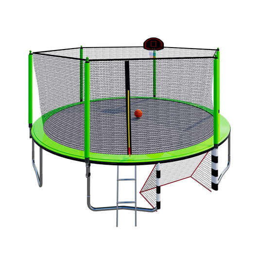 16FT Trampoline with Basketball Hoop pump and Ladder(Inner Safety Enclosure) with soccer goal Green - 1st Choice Furniture Direct