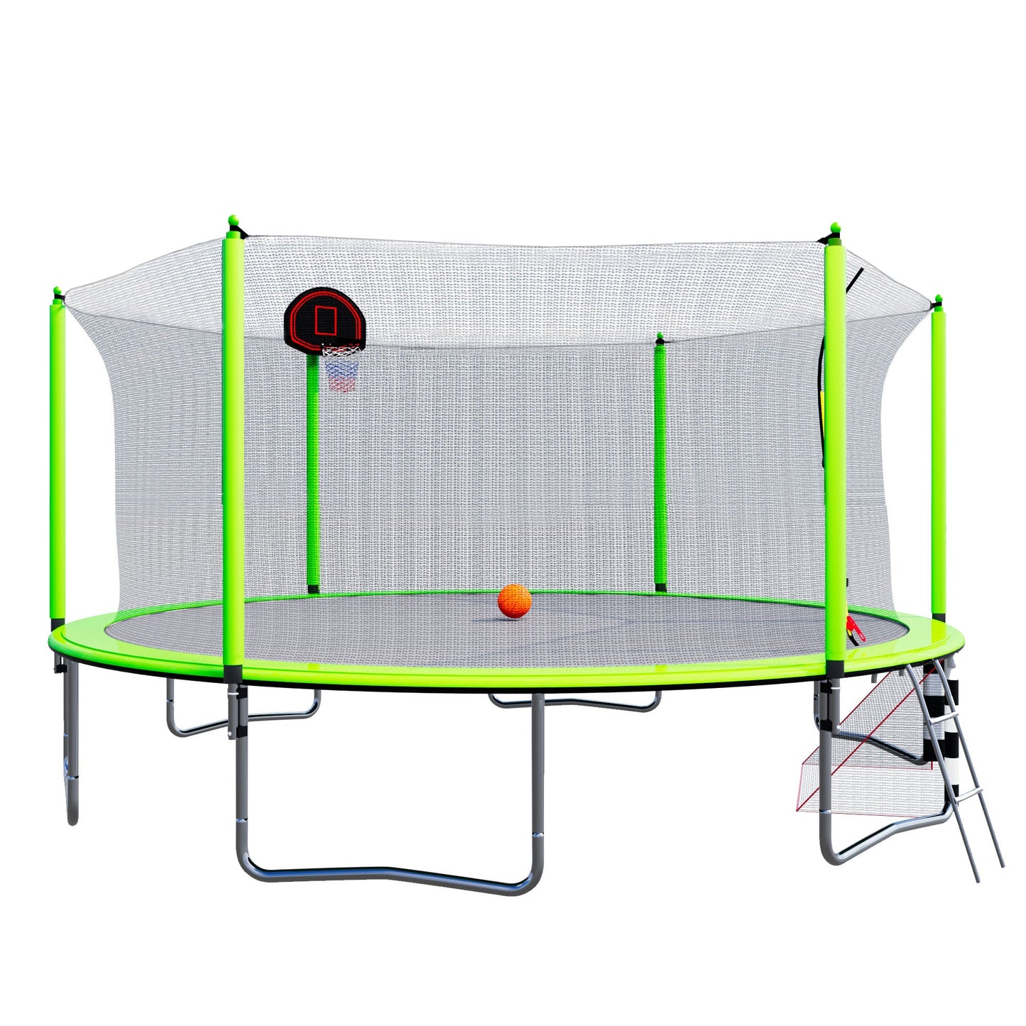 16FT Trampoline with Basketball Hoop pump and Ladder(Inner Safety Enclosure) with soccer goal Green - 1st Choice Furniture Direct