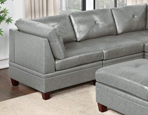1st Choice Genuine Leather Grey Color Tufted 6pc Modular Sectional Sofa Set