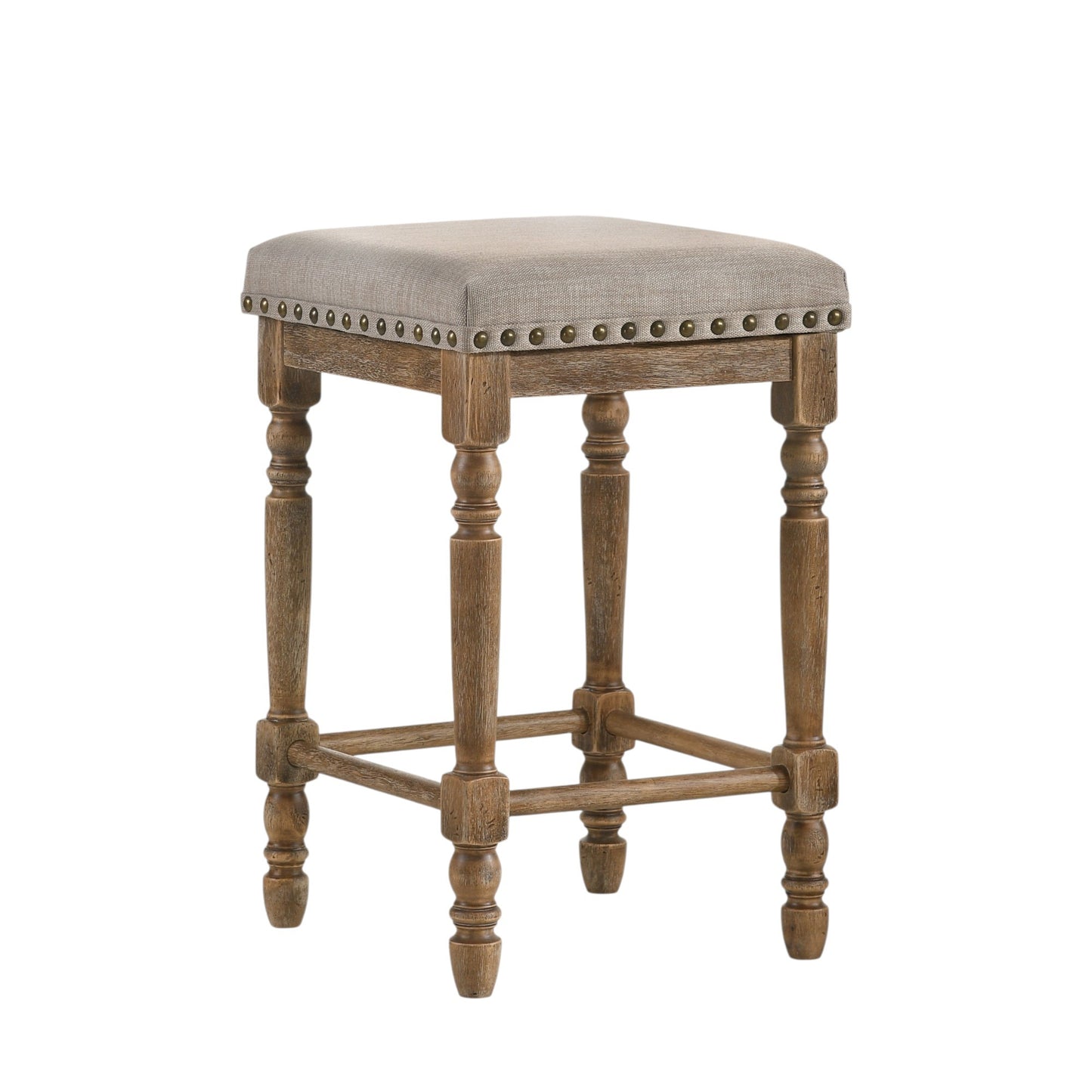 Farsiris Beige Fabric & Weathered Oak Counter Height Stool (Set-2)