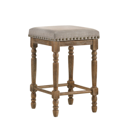 Farsiris Beige Fabric & Weathered Oak Counter Height Stool (Set-2)