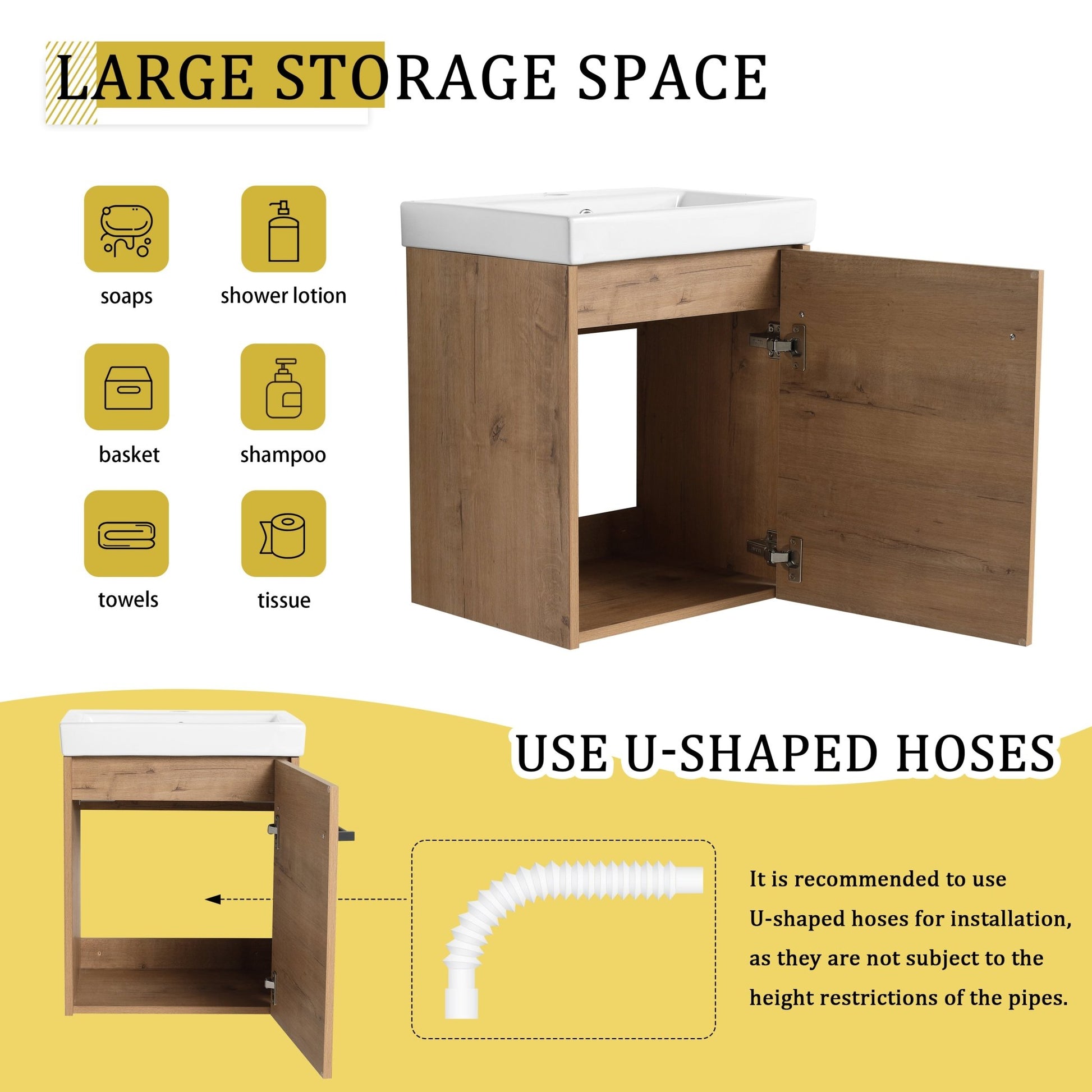 18'' Floating Wall - Mounted Bathroom Vanity with Ceramic Sink & Soft - Close Cabinet Door, For Small Bathroom - 1st Choice Furniture Direct