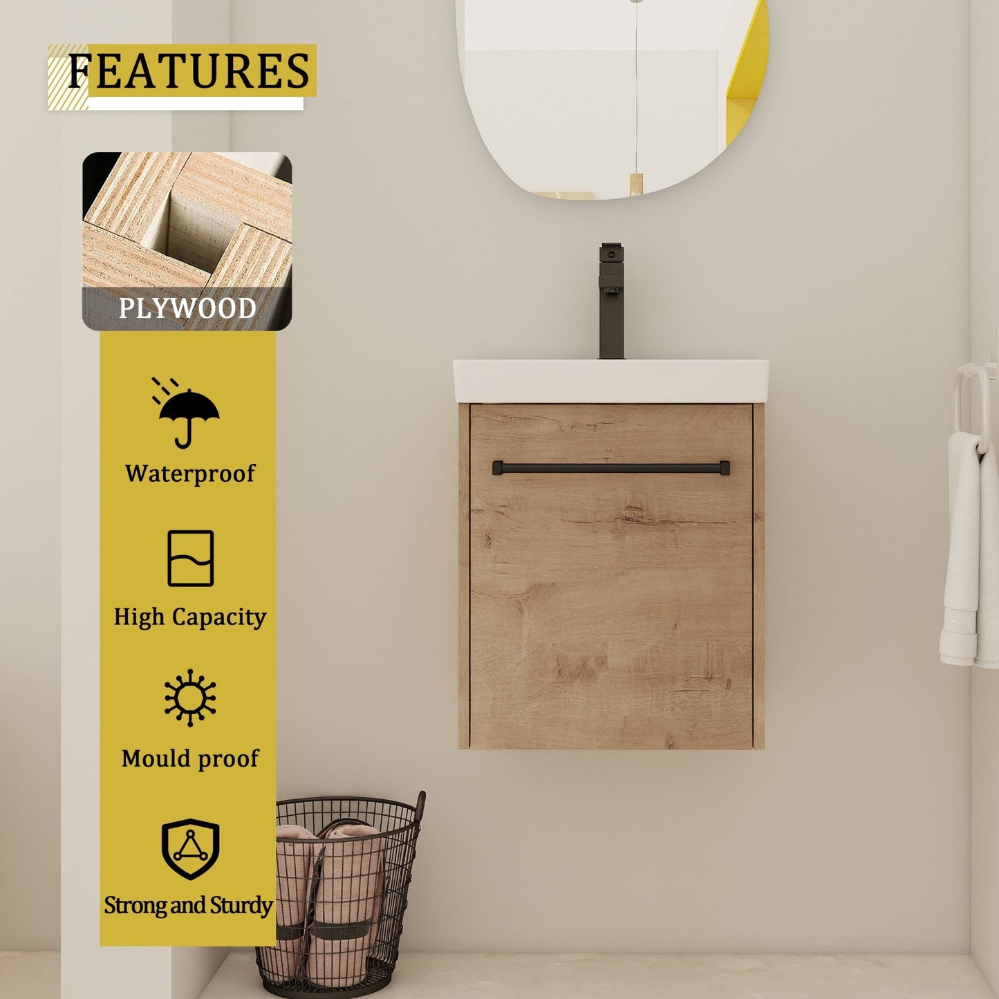 18'' Floating Wall - Mounted Bathroom Vanity with Ceramic Sink & Soft - Close Cabinet Door, For Small Bathroom - 1st Choice Furniture Direct