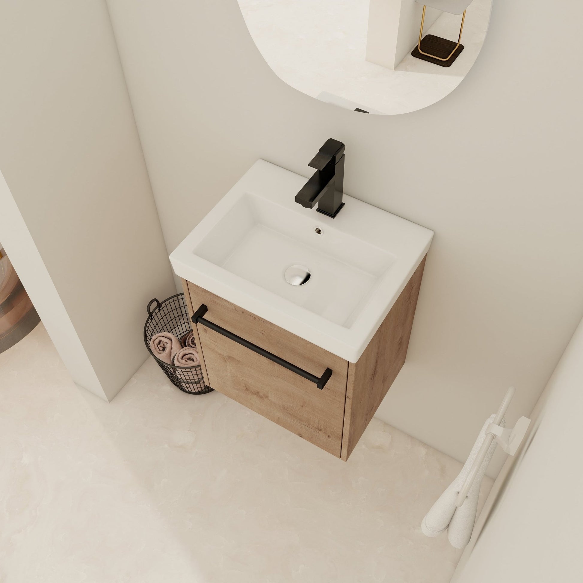 18'' Floating Wall - Mounted Bathroom Vanity with Ceramic Sink & Soft - Close Cabinet Door, For Small Bathroom - 1st Choice Furniture Direct