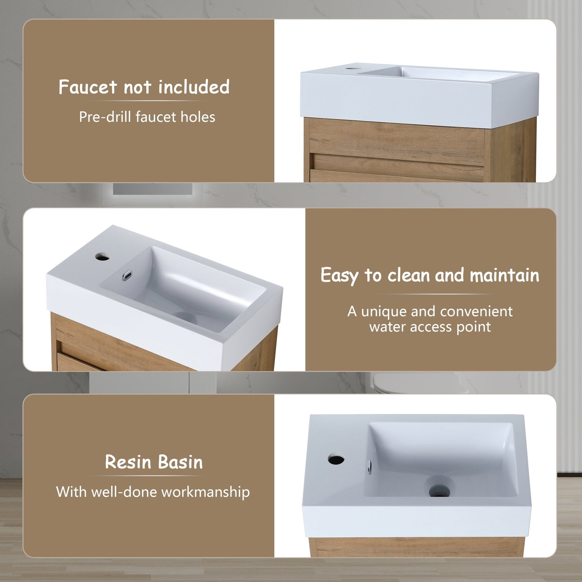 18'' Floating Wall - Mounted Bathroom Vanity with White Resin Sink & Soft - Close Cabinet Door - 1st Choice Furniture Direct