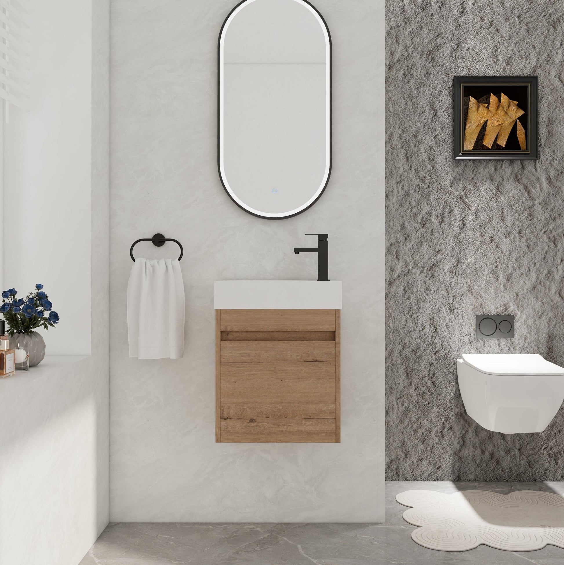 18'' Floating Wall - Mounted Bathroom Vanity with White Resin Sink & Soft - Close Cabinet Door - 1st Choice Furniture Direct