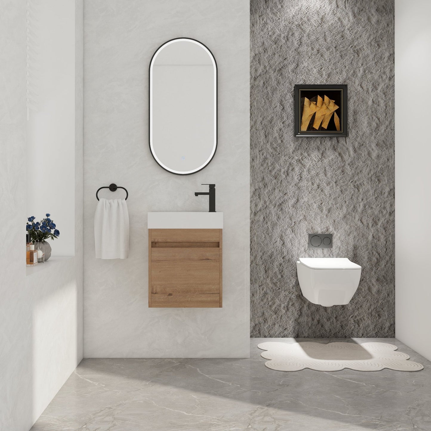 18'' Floating Wall - Mounted Bathroom Vanity with White Resin Sink & Soft - Close Cabinet Door - 1st Choice Furniture Direct