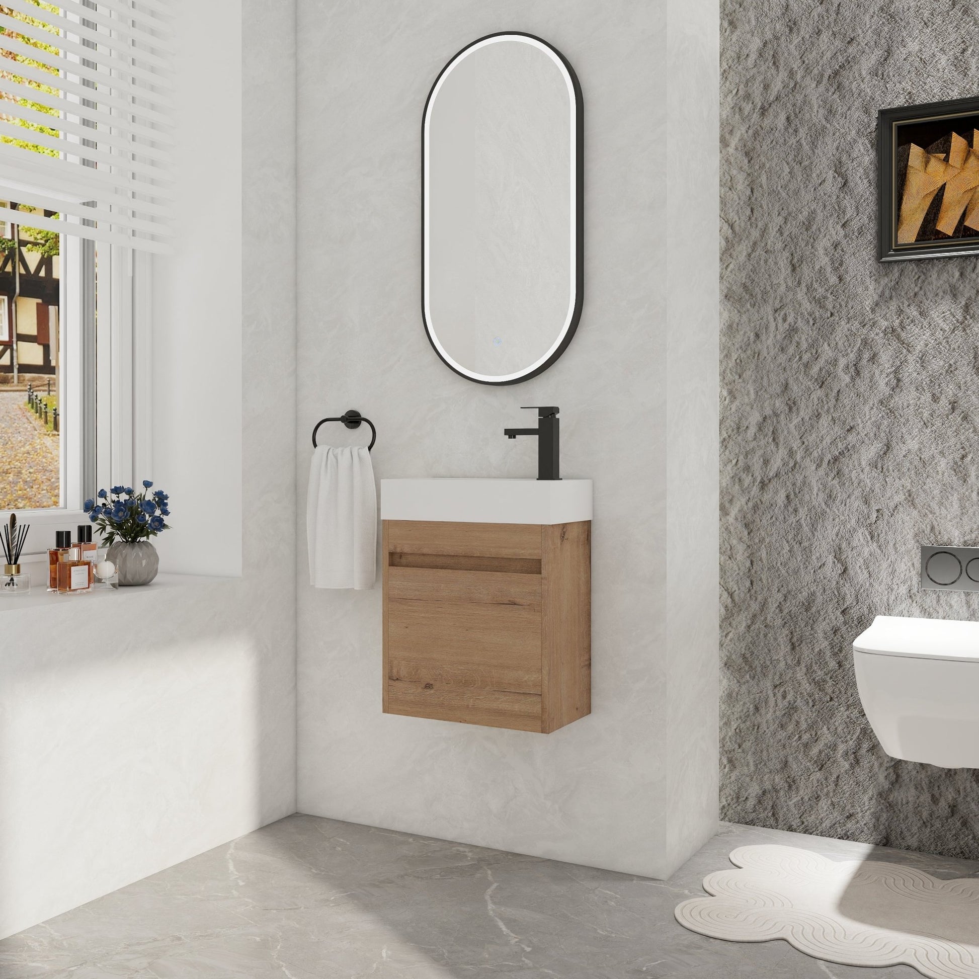 18'' Floating Wall - Mounted Bathroom Vanity with White Resin Sink & Soft - Close Cabinet Door - 1st Choice Furniture Direct
