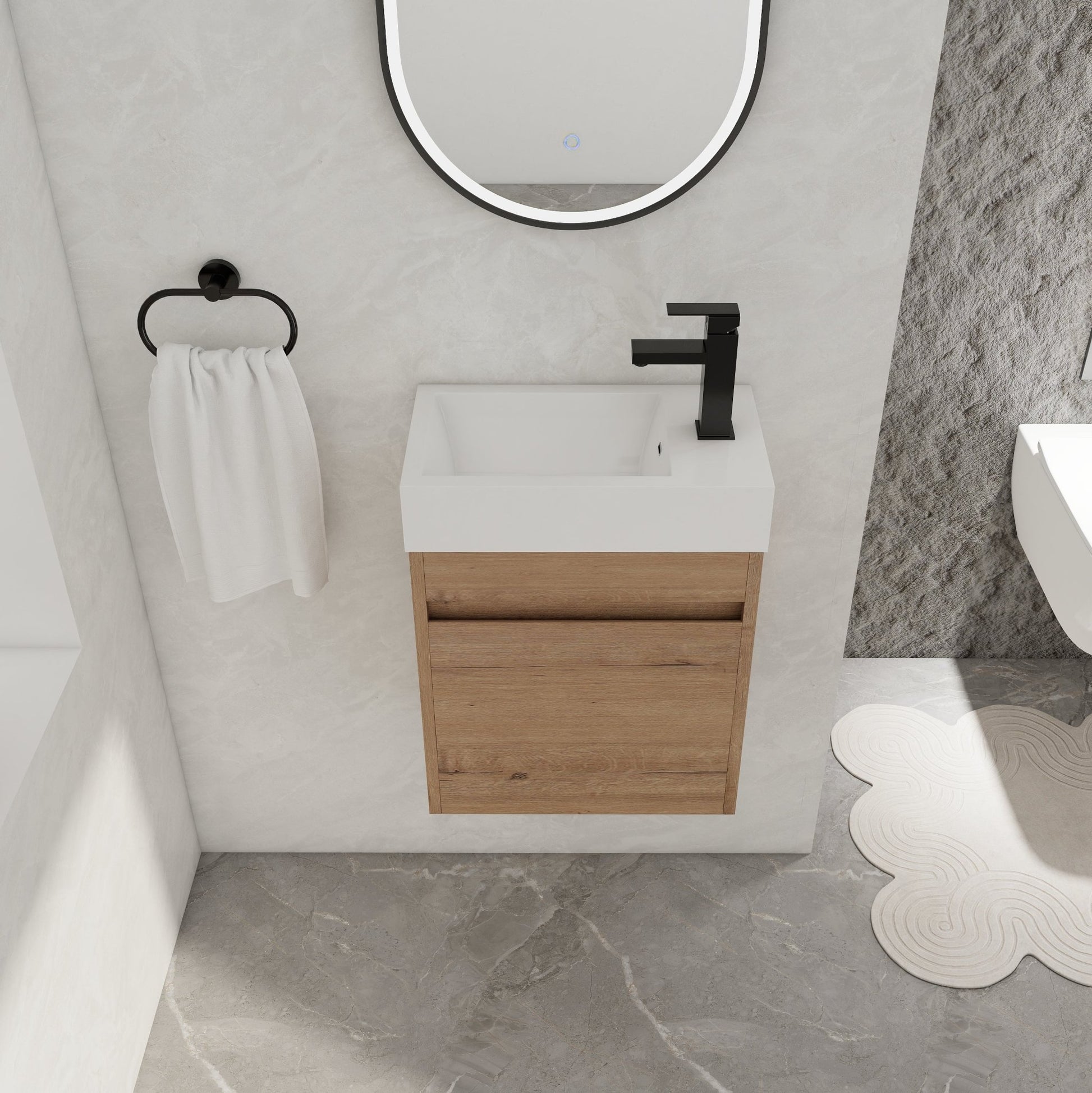 18'' Floating Wall - Mounted Bathroom Vanity with White Resin Sink & Soft - Close Cabinet Door - 1st Choice Furniture Direct