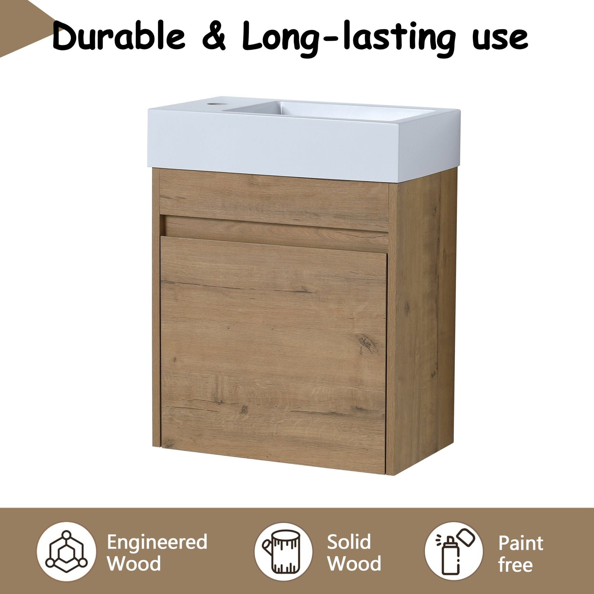 18'' Floating Wall - Mounted Bathroom Vanity with White Resin Sink & Soft - Close Cabinet Door - 1st Choice Furniture Direct