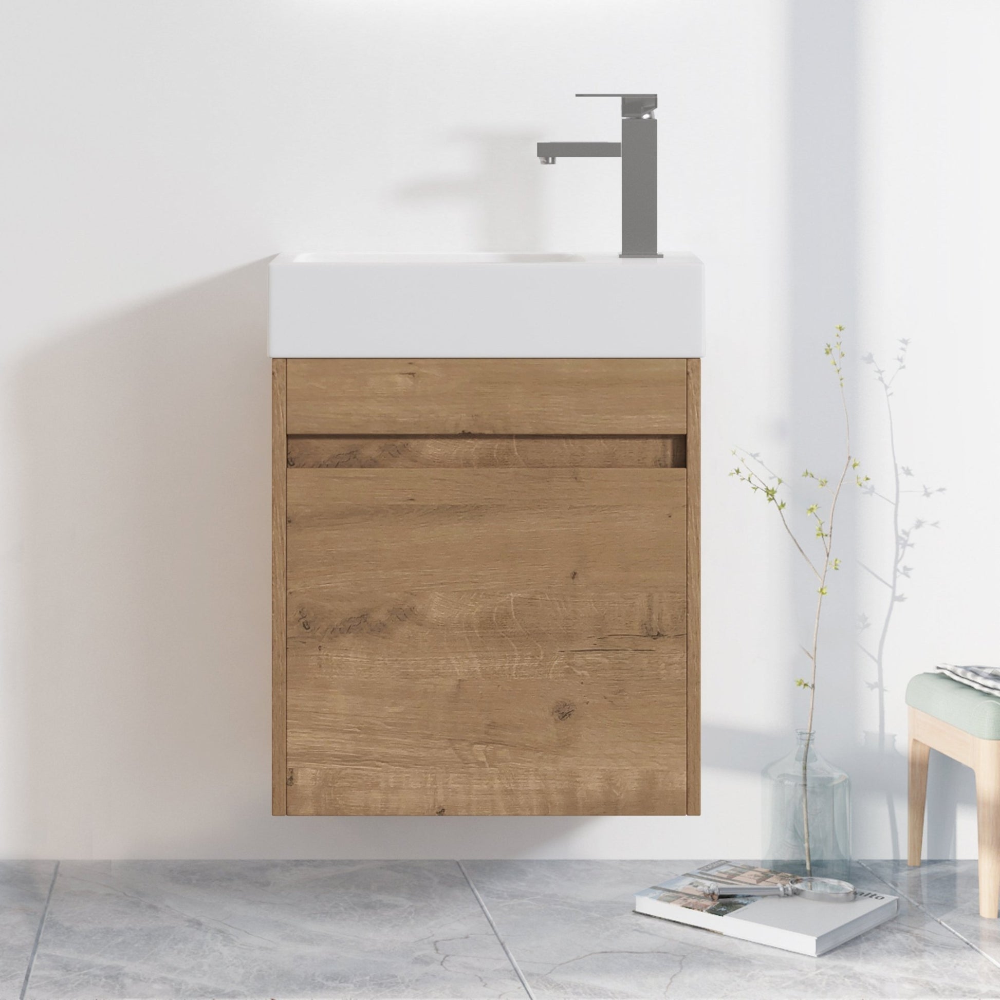 18'' Floating Wall - Mounted Bathroom Vanity with White Resin Sink & Soft - Close Cabinet Door - 1st Choice Furniture Direct