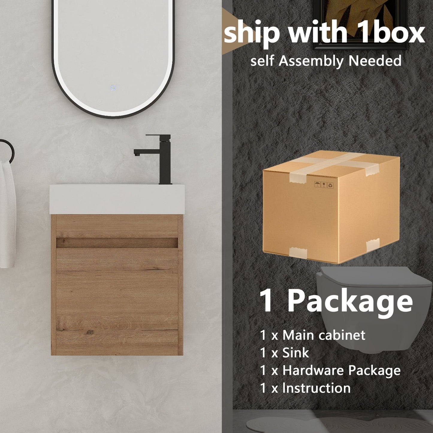 18'' Floating Wall - Mounted Bathroom Vanity with White Resin Sink & Soft - Close Cabinet Door - 1st Choice Furniture Direct