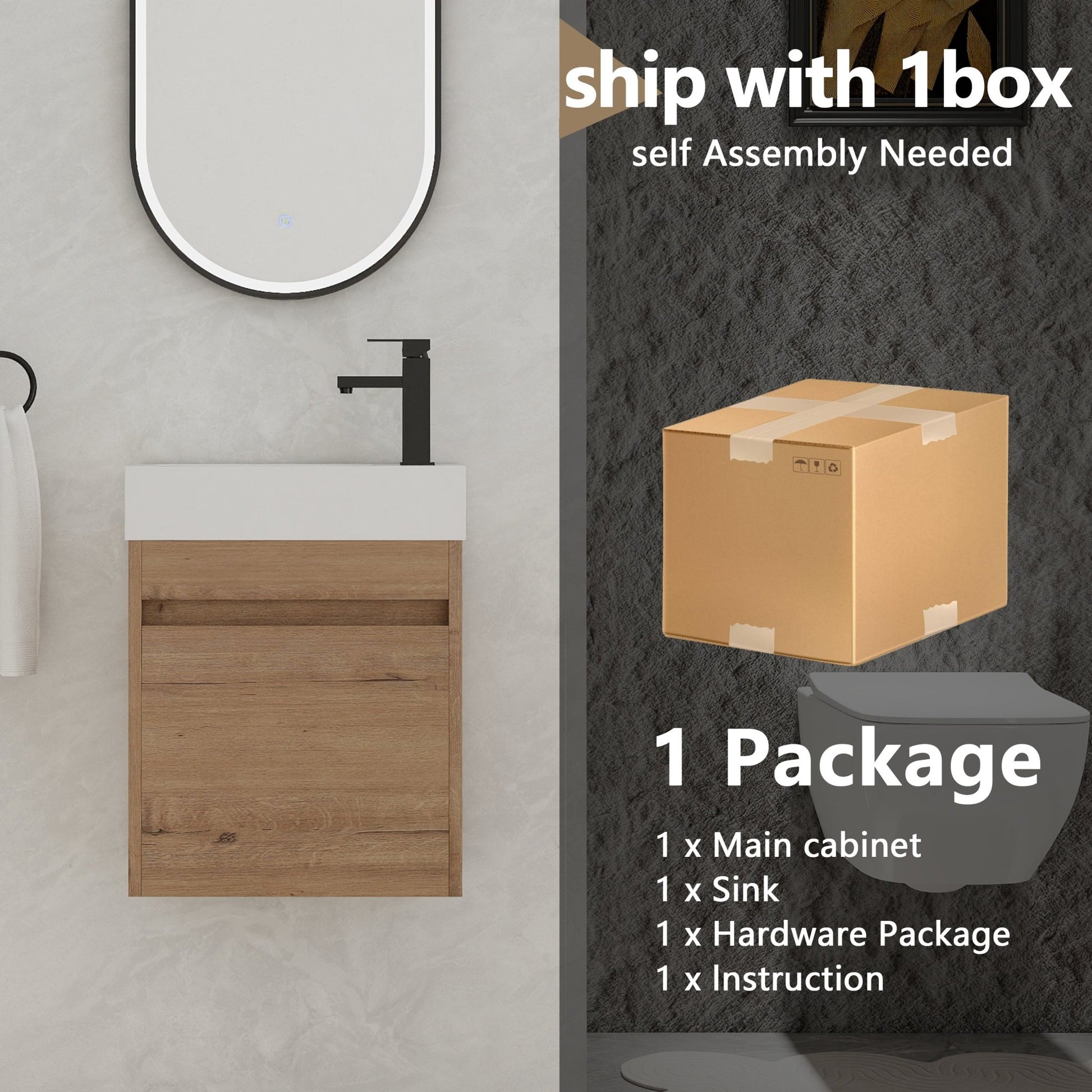18'' Floating Wall - Mounted Bathroom Vanity with White Resin Sink & Soft - Close Cabinet Door - 1st Choice Furniture Direct