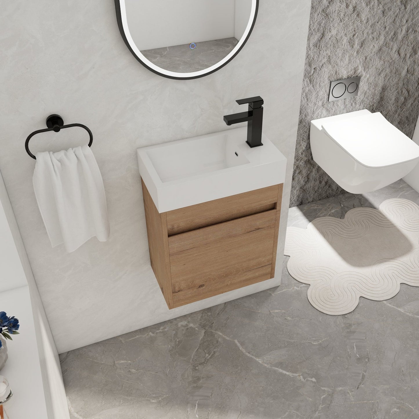 18'' Floating Wall - Mounted Bathroom Vanity with White Resin Sink & Soft - Close Cabinet Door - 1st Choice Furniture Direct