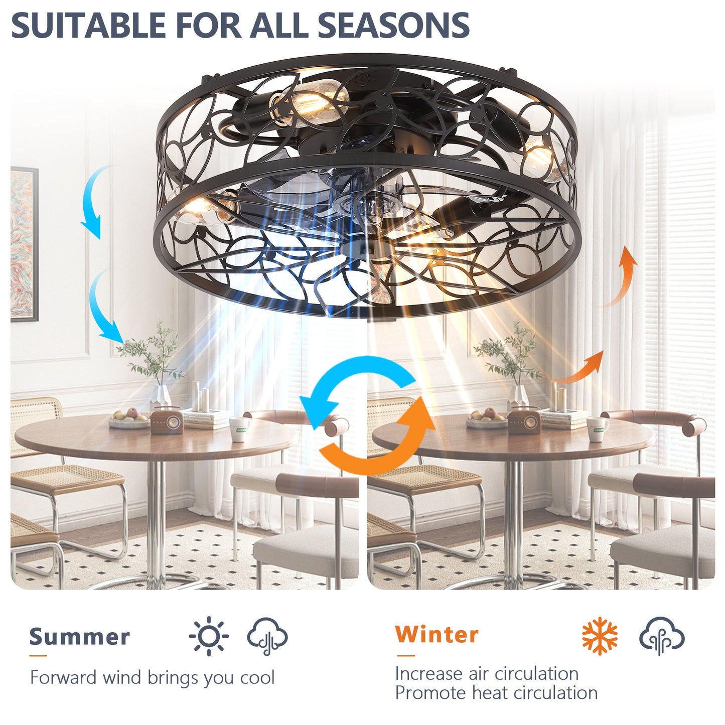 18 - inch Black Vintage Caged Ceiling Fan Light – Quiet Operation, Remote Control, Industrial Style for Living Room, Bedroom, and Kitchen (Silent/6 - Speed/Reversible/DC Motor) (Bulb Not Included) - 1st Choice Furniture Direct