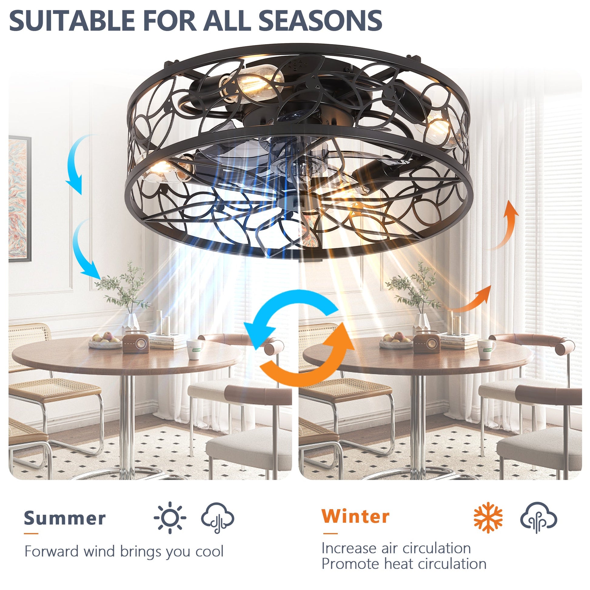 18 - inch Black Vintage Caged Ceiling Fan Light – Quiet Operation, Remote Control, Industrial Style for Living Room, Bedroom, and Kitchen (Silent/6 - Speed/Reversible/DC Motor) (Bulb Not Included) - 1st Choice Furniture Direct