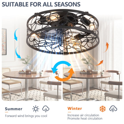 18 - inch Black Vintage Caged Ceiling Fan Light – Quiet Operation, Remote Control, Industrial Style for Living Room, Bedroom, and Kitchen (Silent/6 - Speed/Reversible/DC Motor) (Bulb Not Included) - 1st Choice Furniture Direct